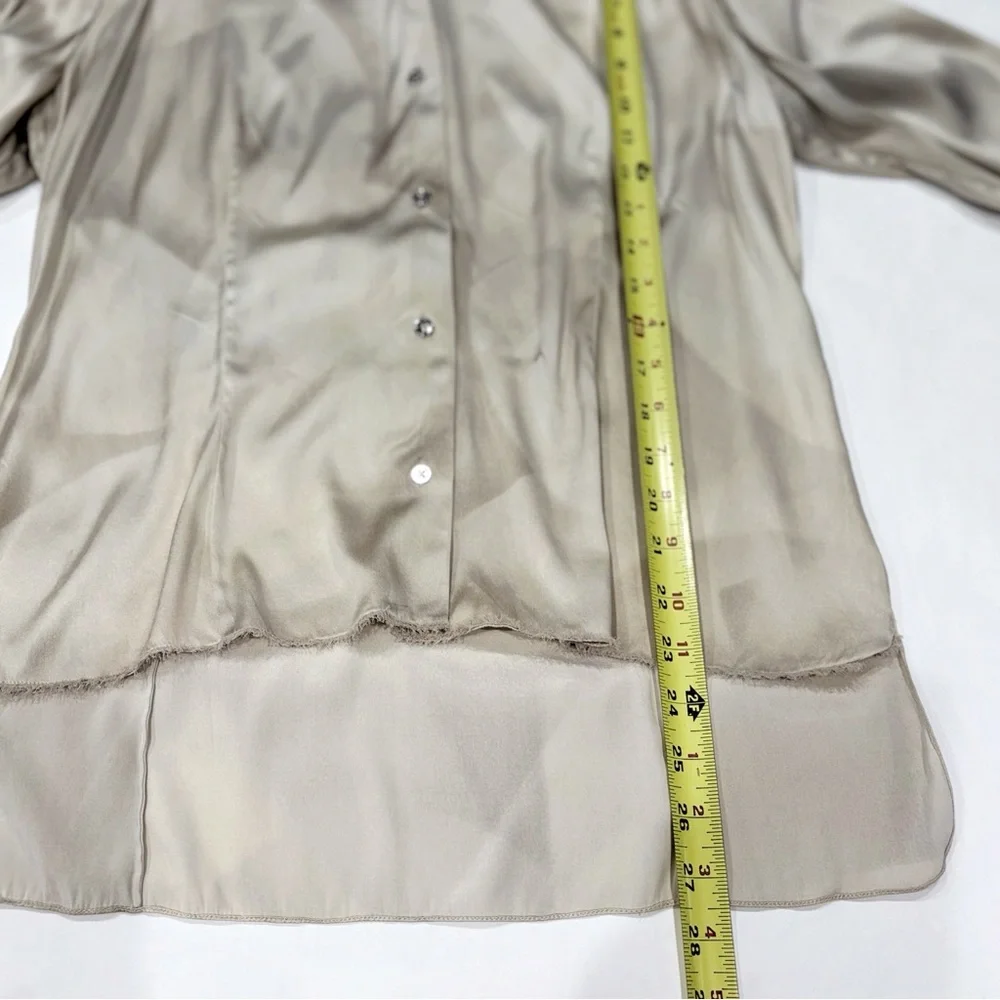 Elie Tahari Women Silk Blouse S Ivory Abstract Print Fringe High-Low Quiet Luxur - Picture 11 of 11